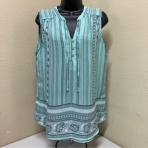 🛍️3/$15🛍️ ST JOHNS BAY Boho Peasant Sleeveless Tunic Top L Green Mix Print